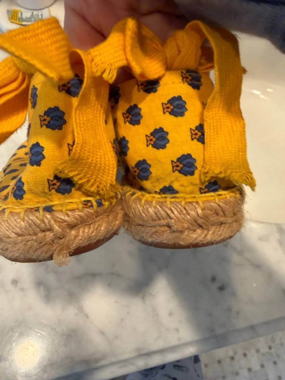 Yellow Floral Espadrille Flats with Ankle Tie
